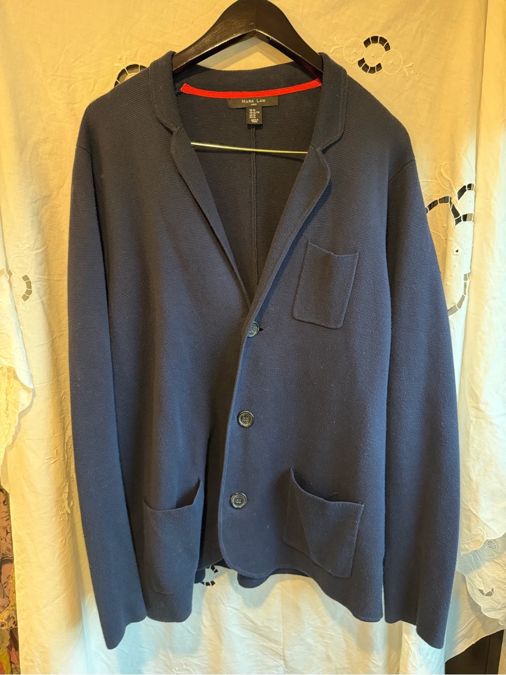 Mark Law Luxury Navy Wool Blend Knit Blazer Cardigan XL Quiet Luxury Preppy